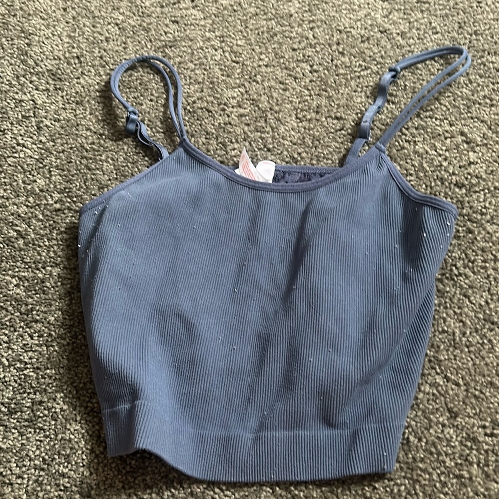 Blue Lace Back Cropped Tank